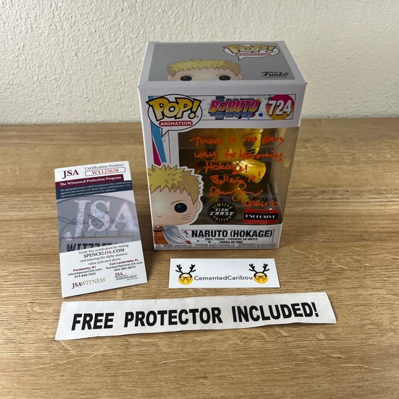 Naruto (Hokage) Glow Chase Funko Pop #724 Boruto COA Signed Autograph NEAR MINT
